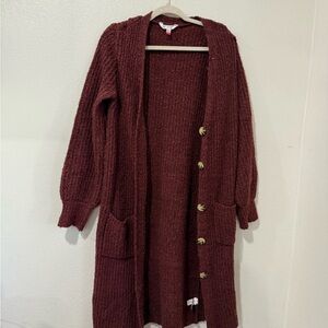 Women's Burgundy Knit Cardigan Sweater